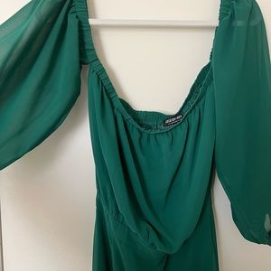 green off the shoulder jumpsuit 💚